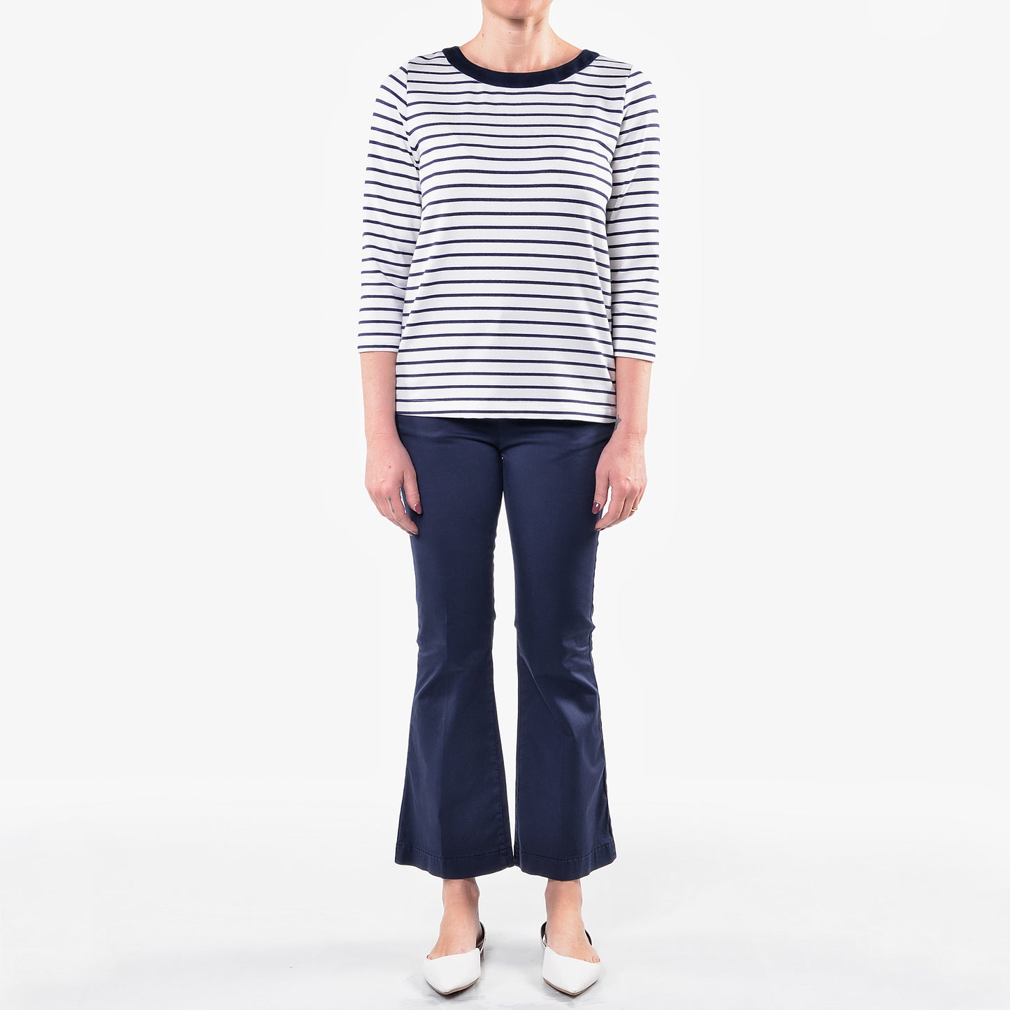 Pantaloni a Zampa Blu in Cotone Rasato PPT