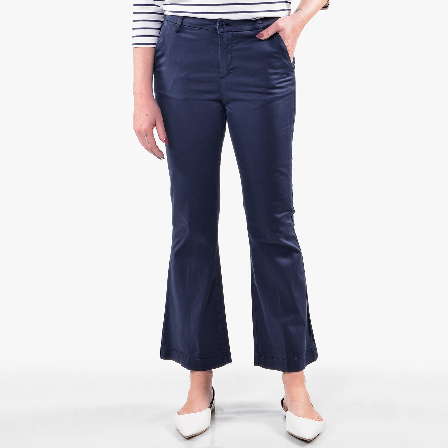 Pantaloni a Zampa Blu in Cotone Rasato PPT