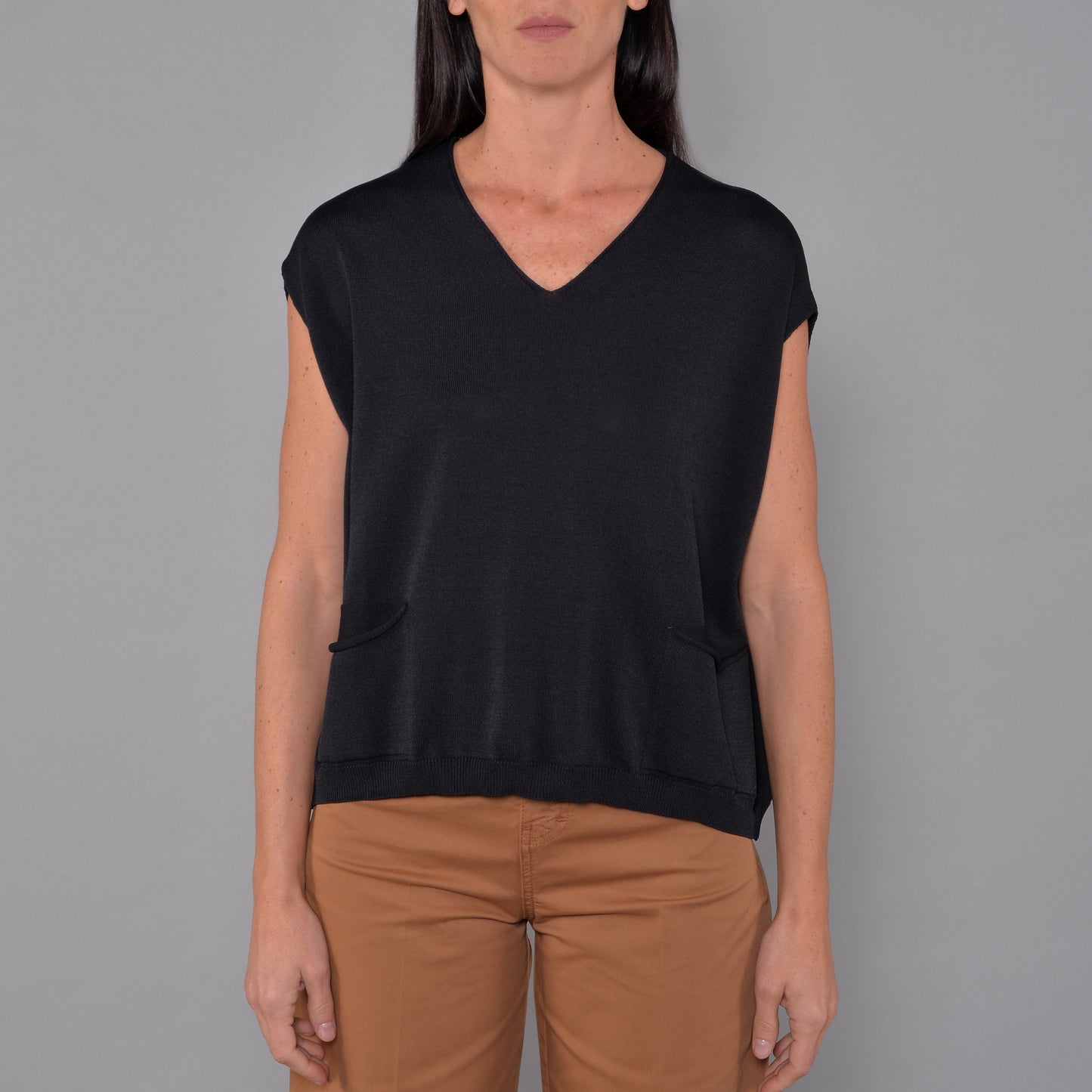 Gilet aus elastischer Viskose, Schwarz