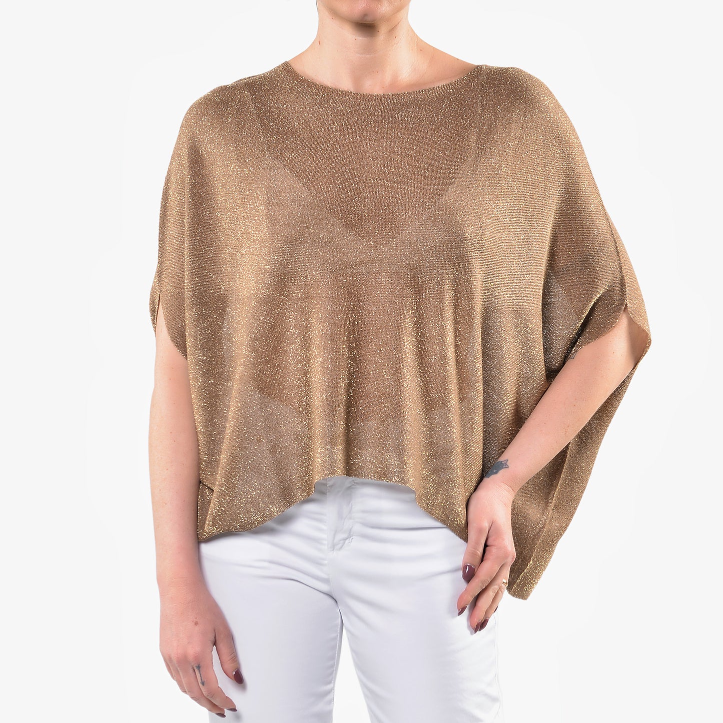 Maglia Over Scollo a Barca Lurex Khaki