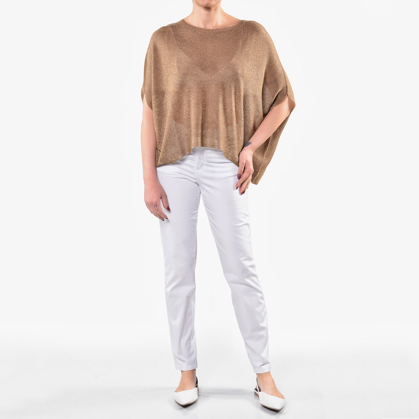 Maglia Over Scollo a Barca Lurex Khaki