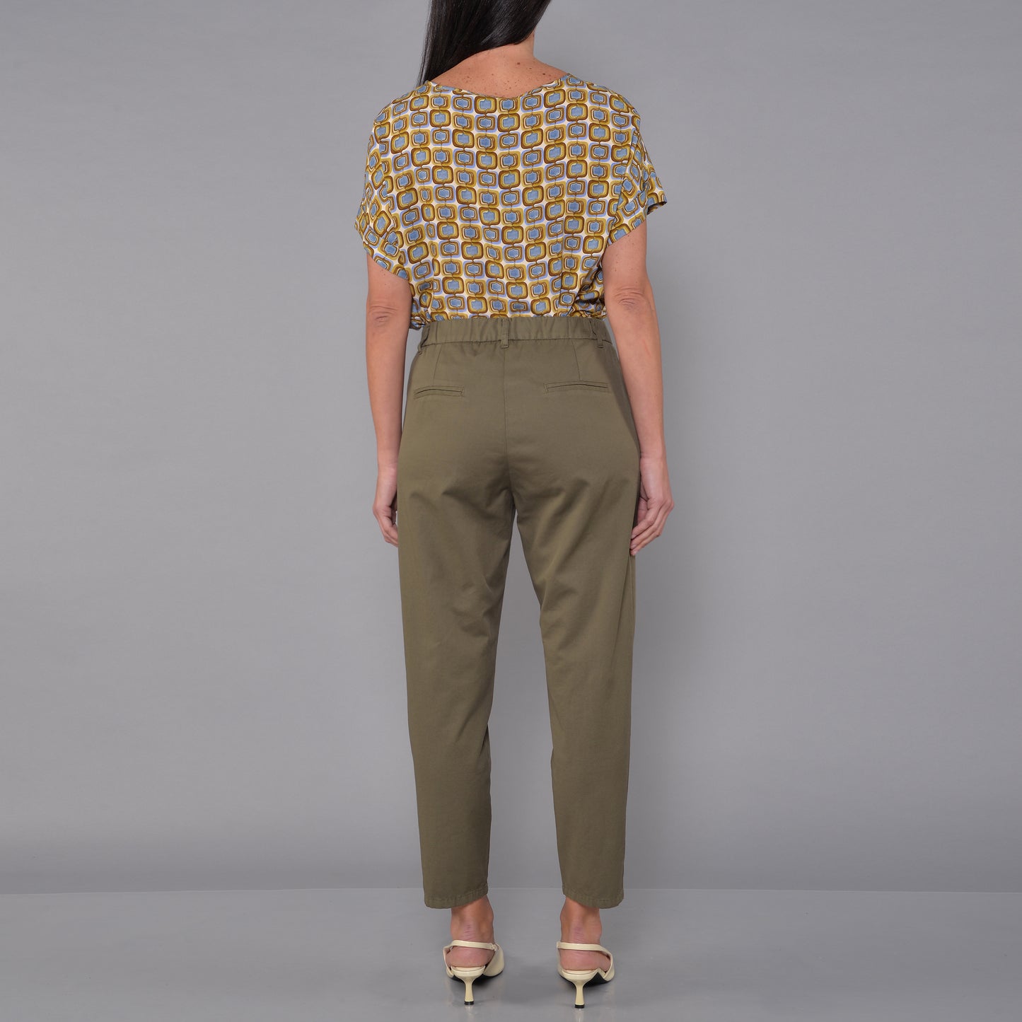 Pantaloni con Elastico di Lino Cotone Militare