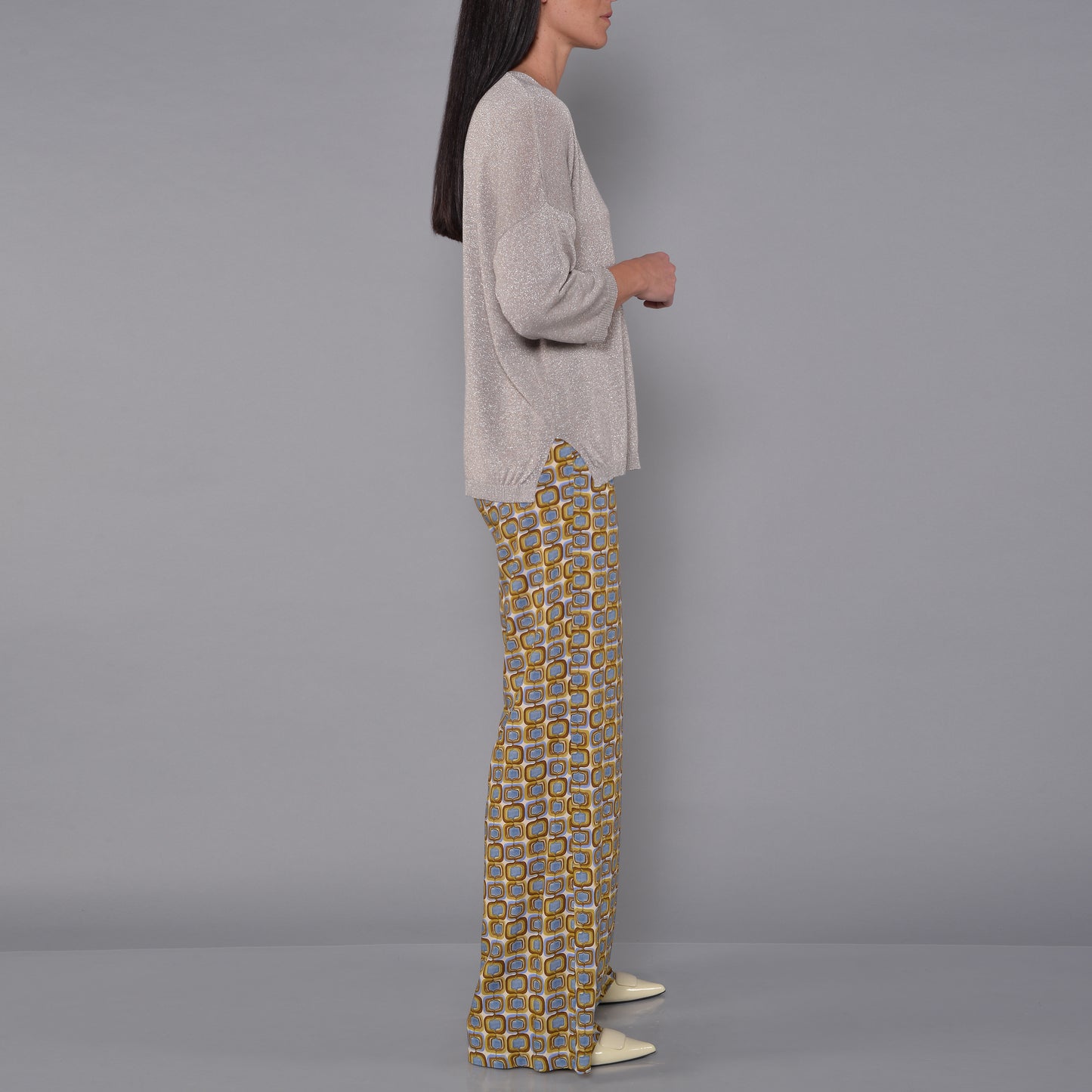 Silver Lurex Viscose V-Neck Cardigan