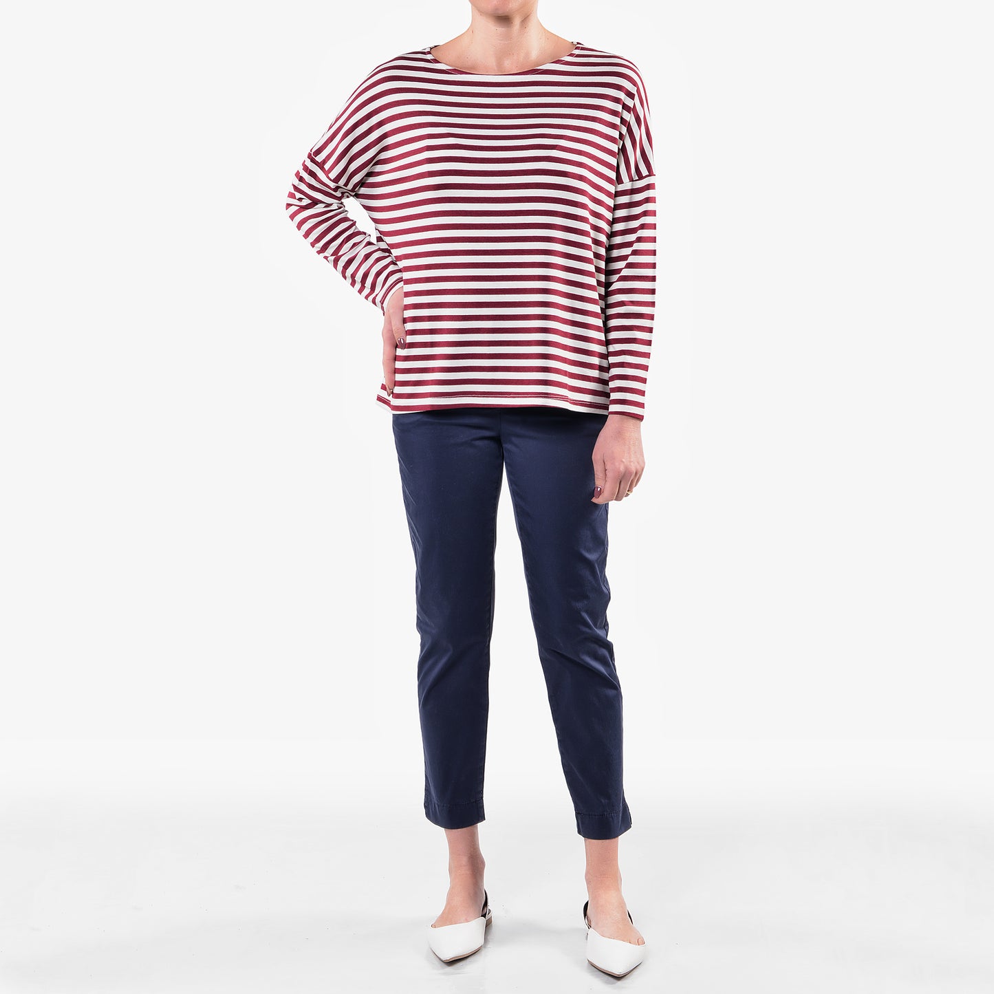 T-shirt a Righe Bordeaux