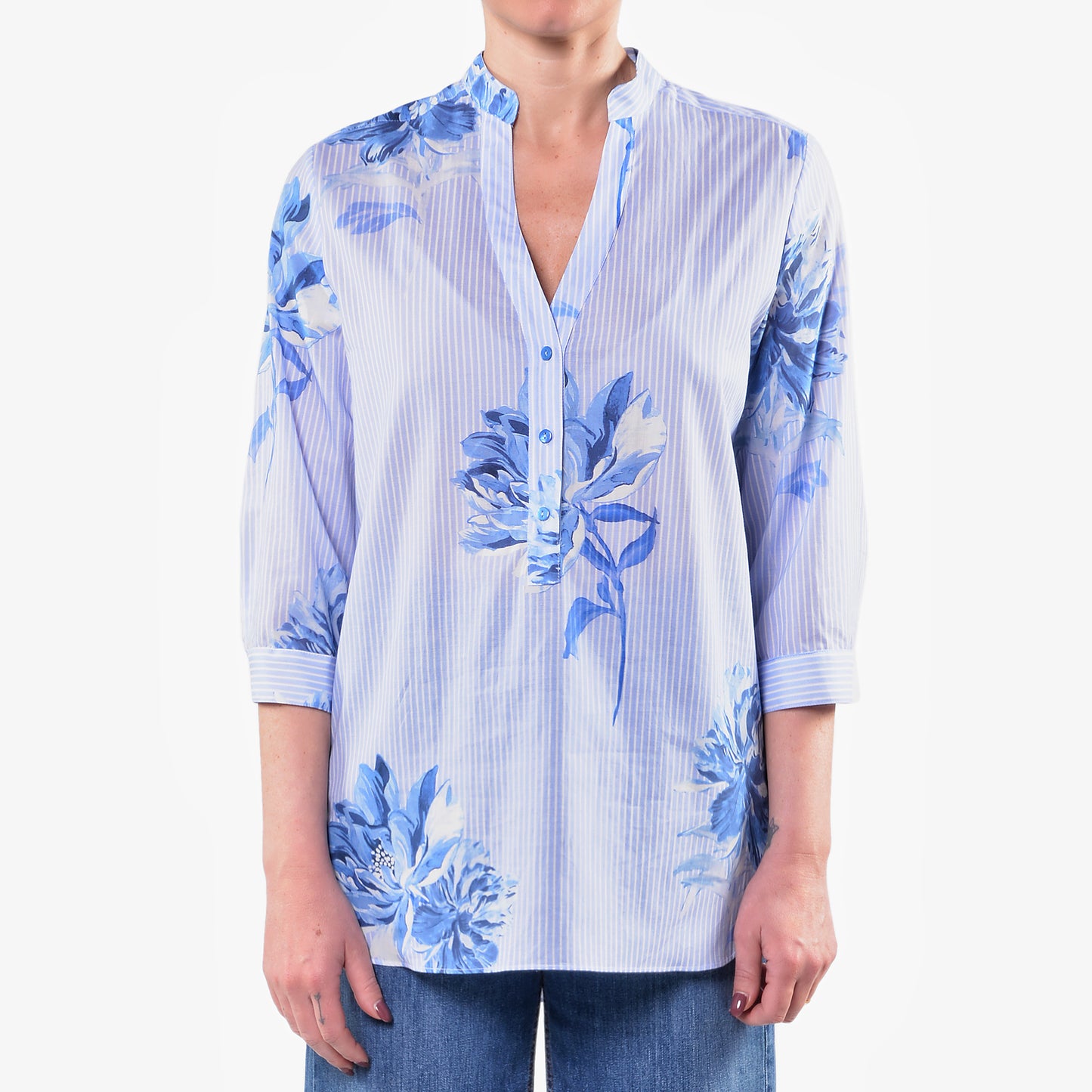 Camicia Coreana Fantasia Fiore Celeste