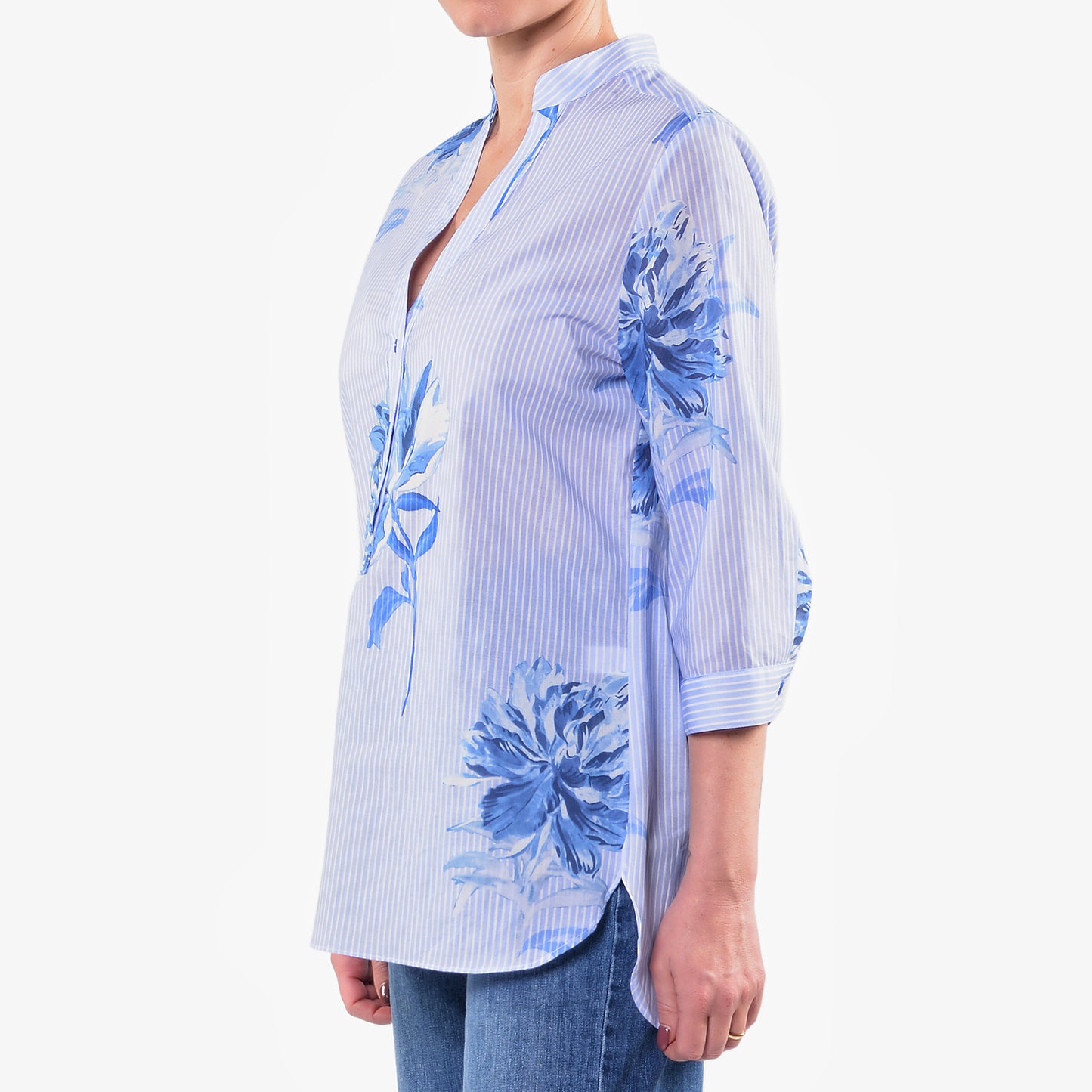 Camicia Coreana Fantasia Fiore Celeste