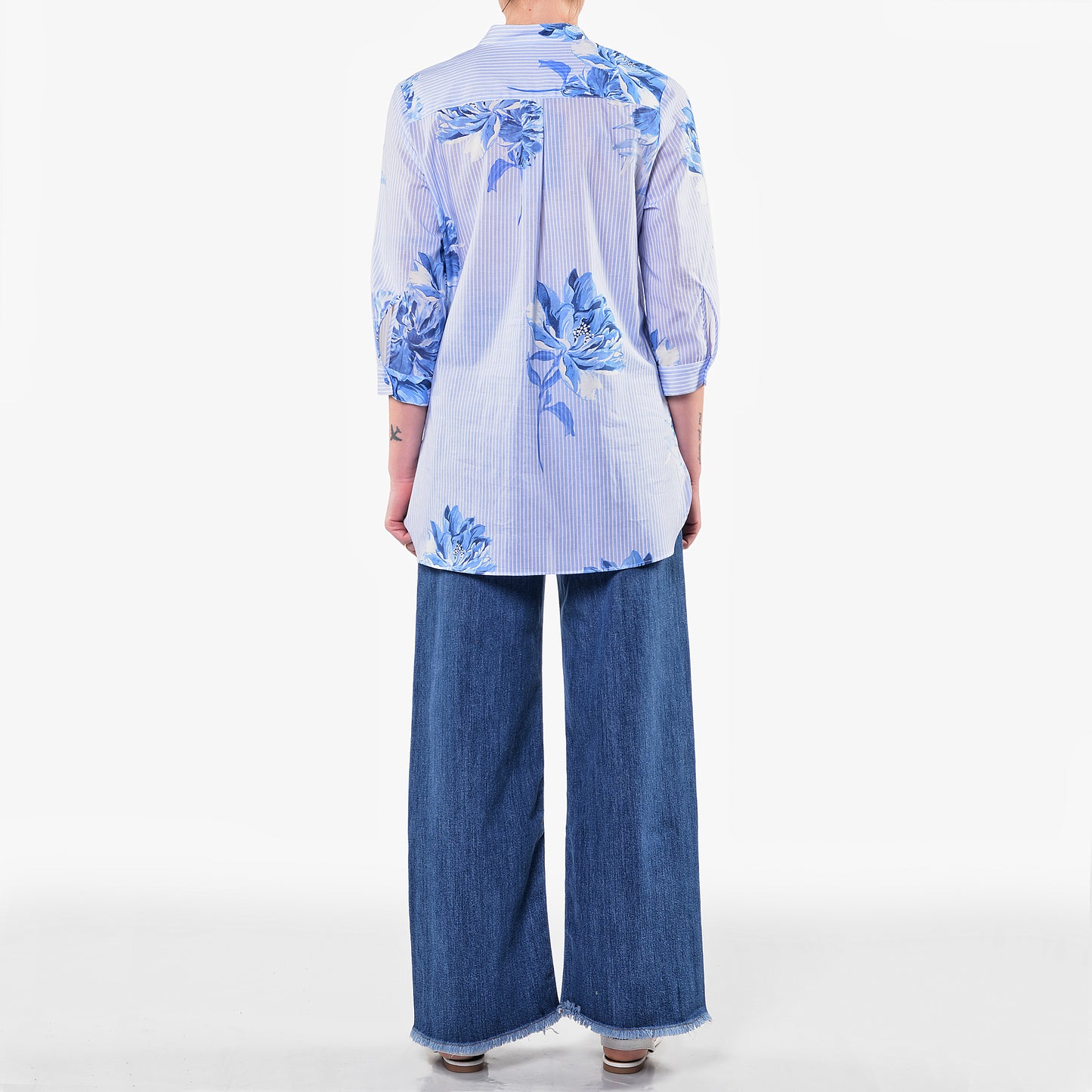Camicia Coreana Fantasia Fiore Celeste