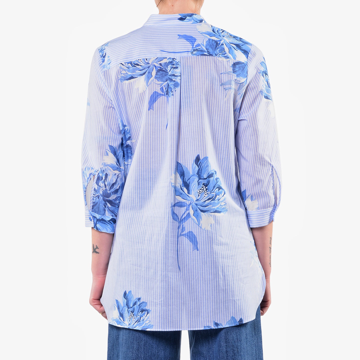 Camicia Coreana Fantasia Fiore Celeste