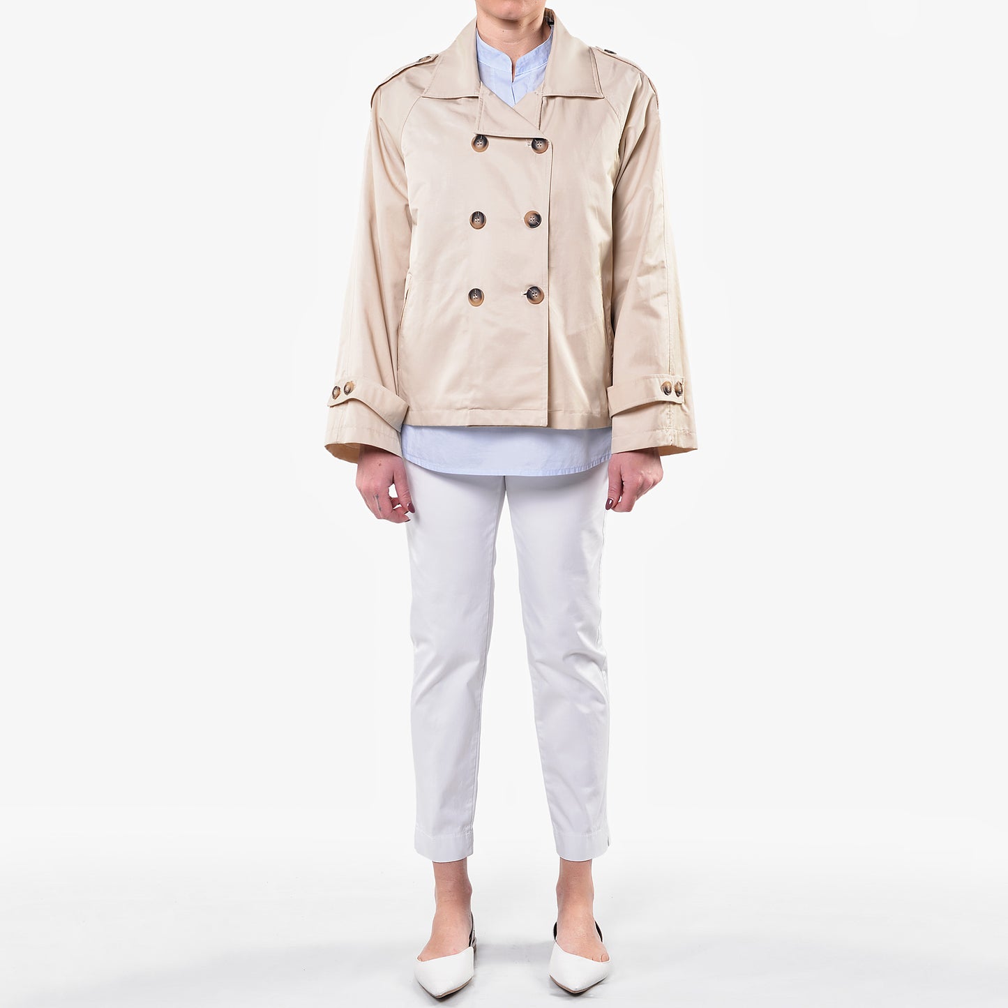 Camicia Coreana Celeste in Mussola di Cotone con Taschino