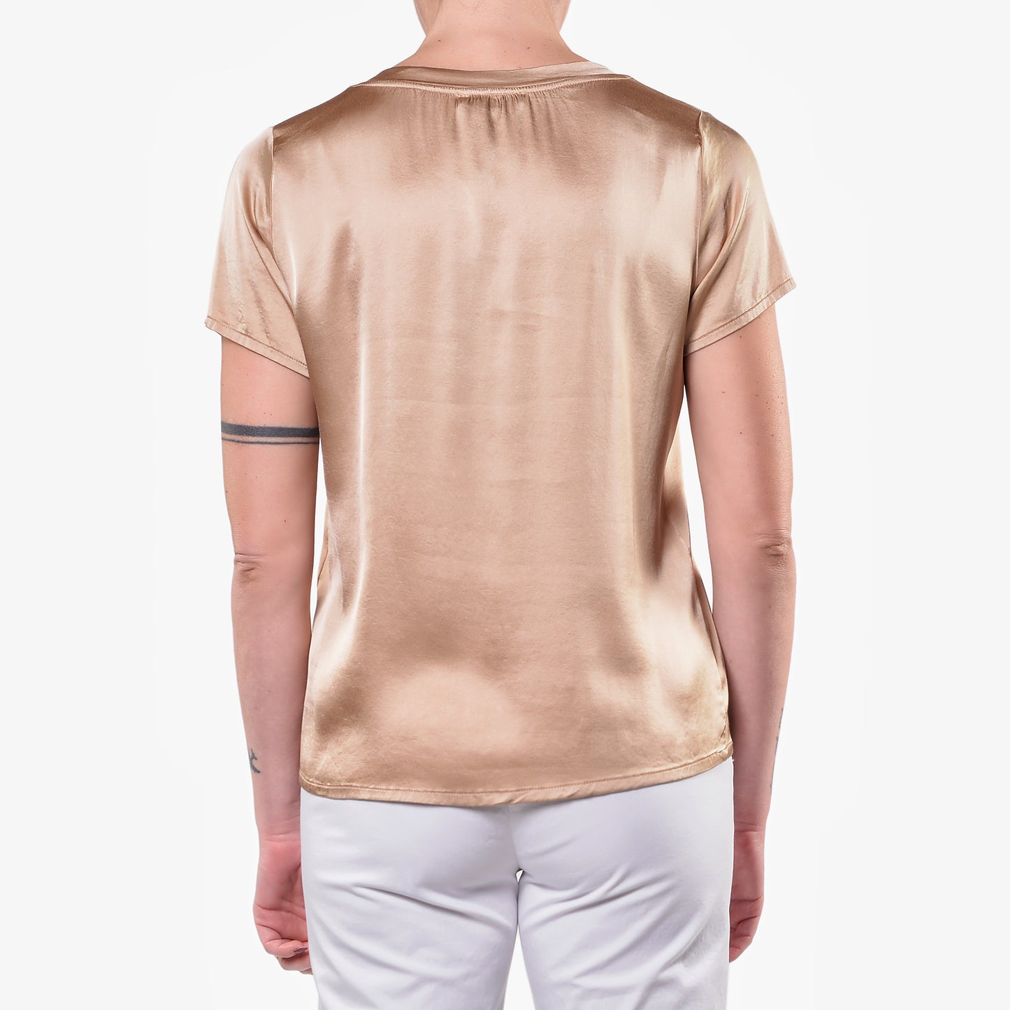 T-shirt Scollo a V in Raso di Viscosa Elasticizzato Deserto 1/2 Manica