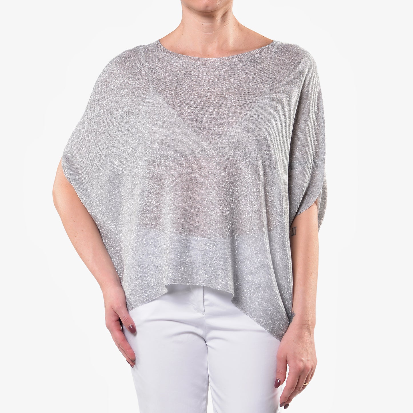 Maglia Over Scollo a Barca Lurex Argento