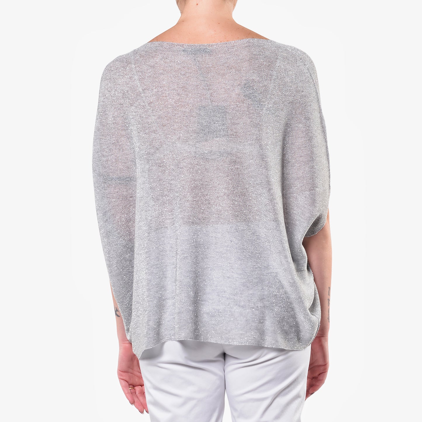 Maglia Over Scollo a Barca Lurex Argento