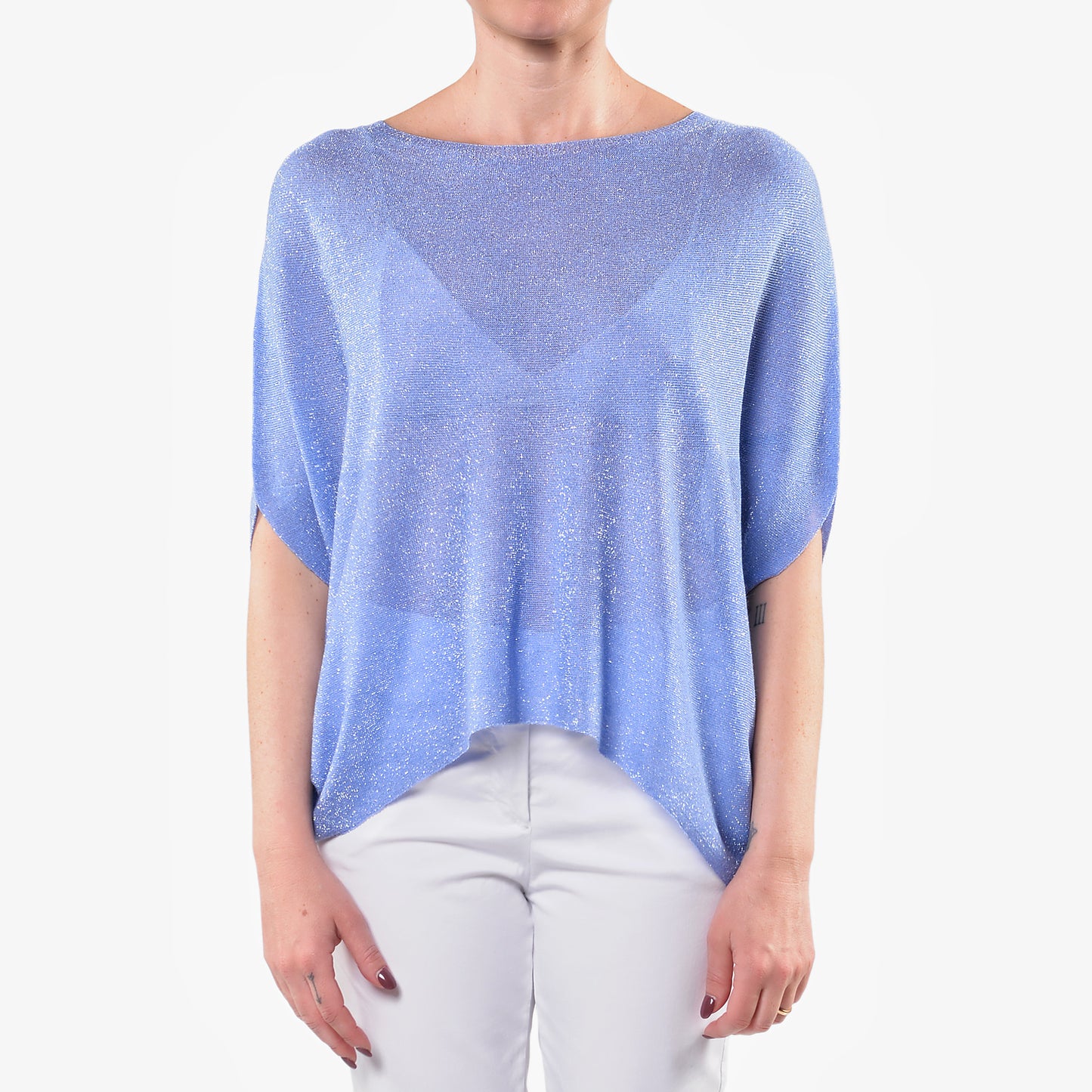Maglia Over Scollo a Barca Lurex Celeste