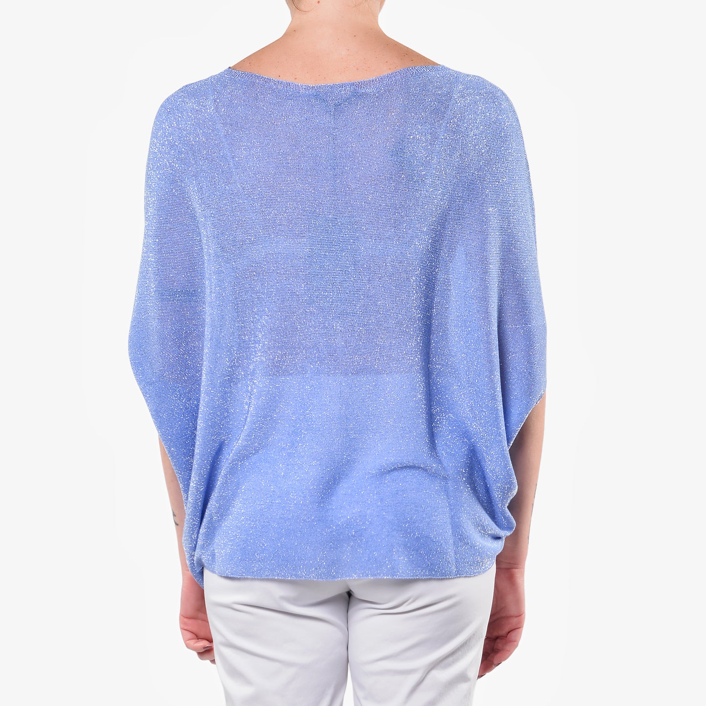 Maglia Over Scollo a Barca Lurex Celeste