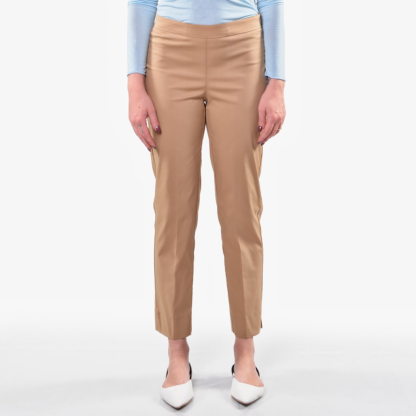 Khaki Poplin Trousers with Side Zip