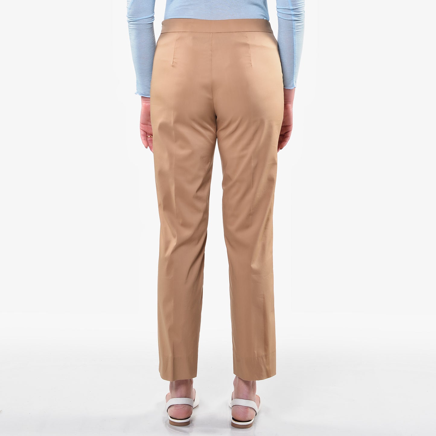 Khaki Poplin Trousers with Side Zip