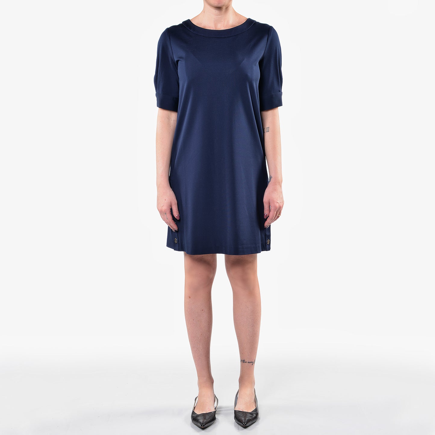 Abito in Jersey Blu con Bottoni