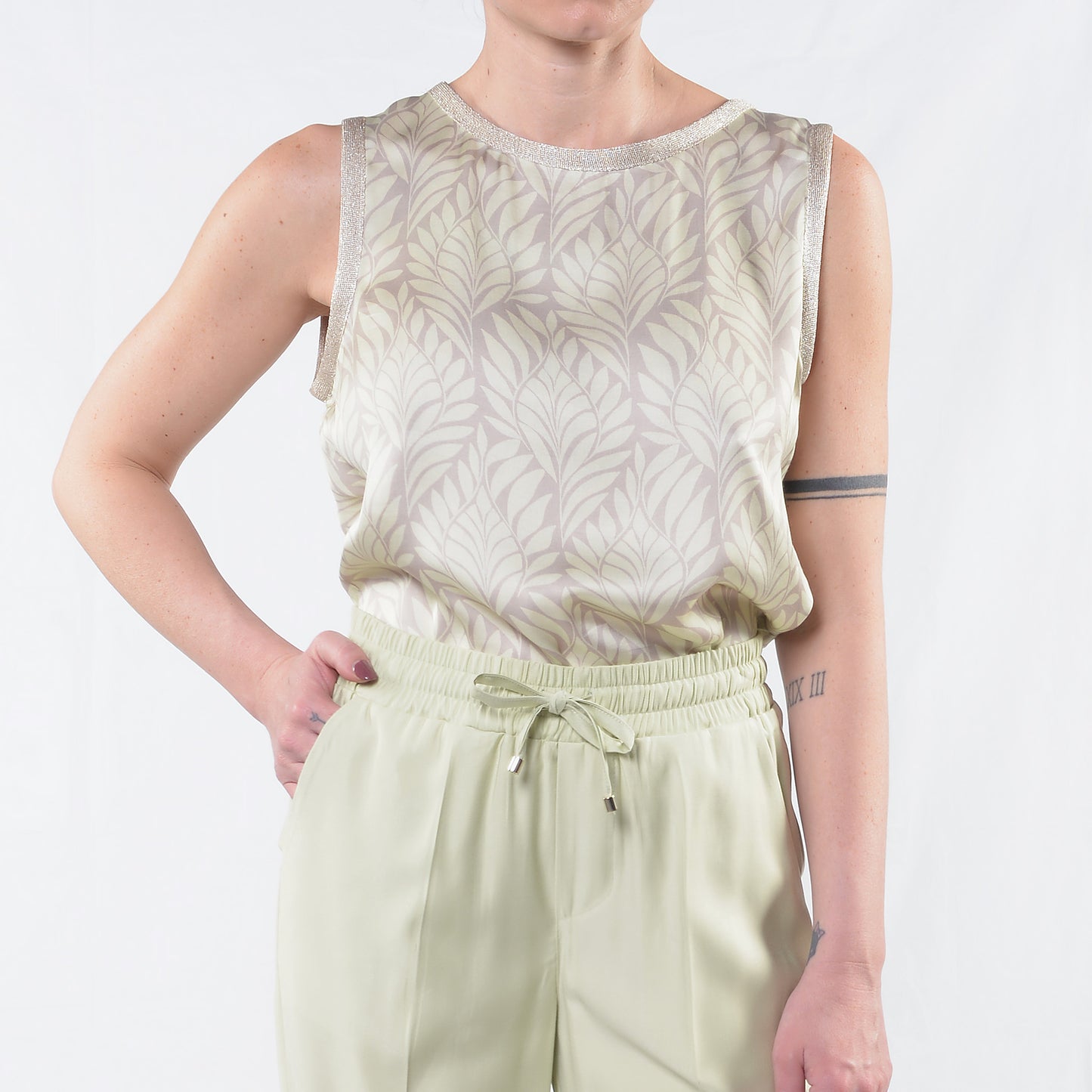 Apple Green Leaf Pattern Top