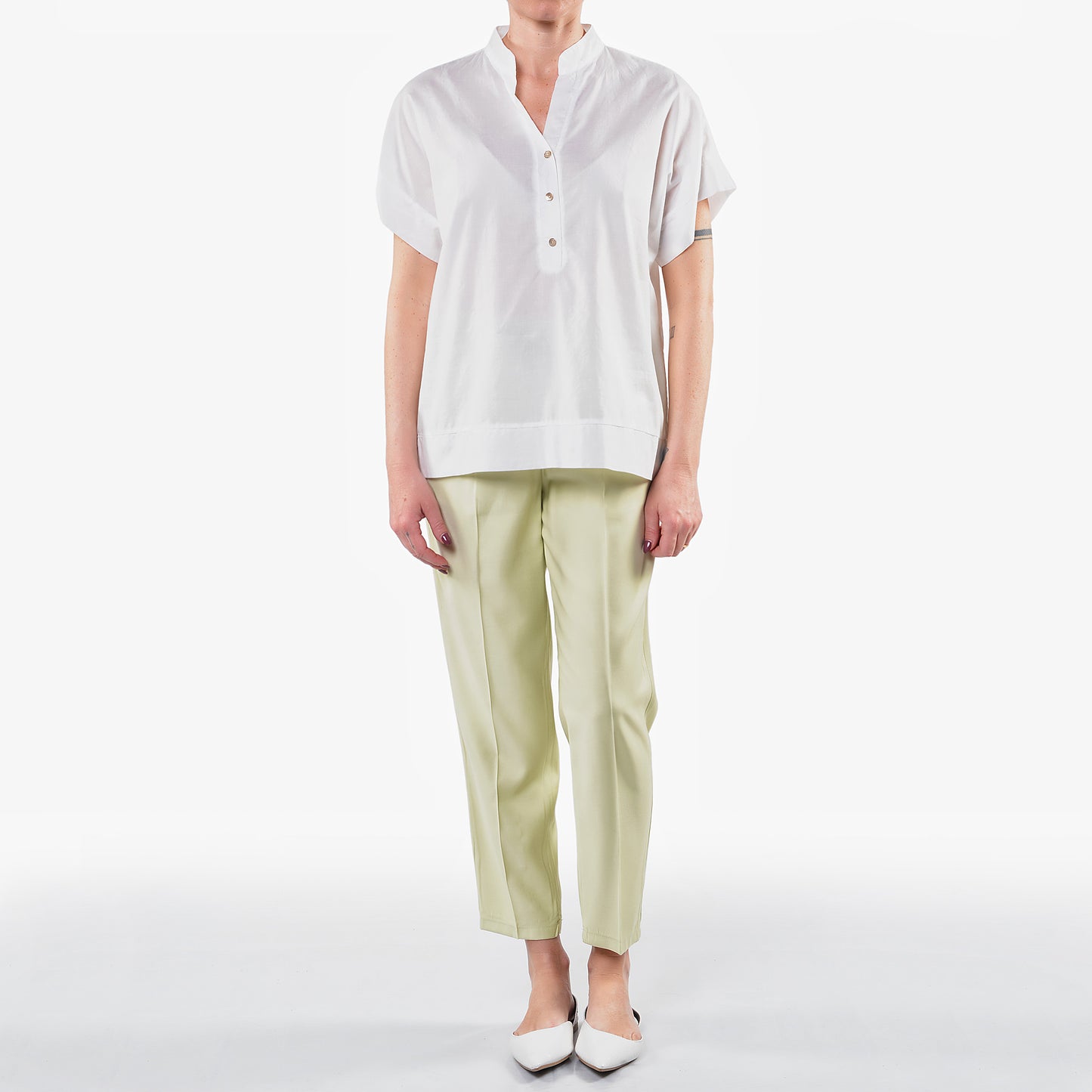 Camicia Coreana Panna in Mussola di Cotone