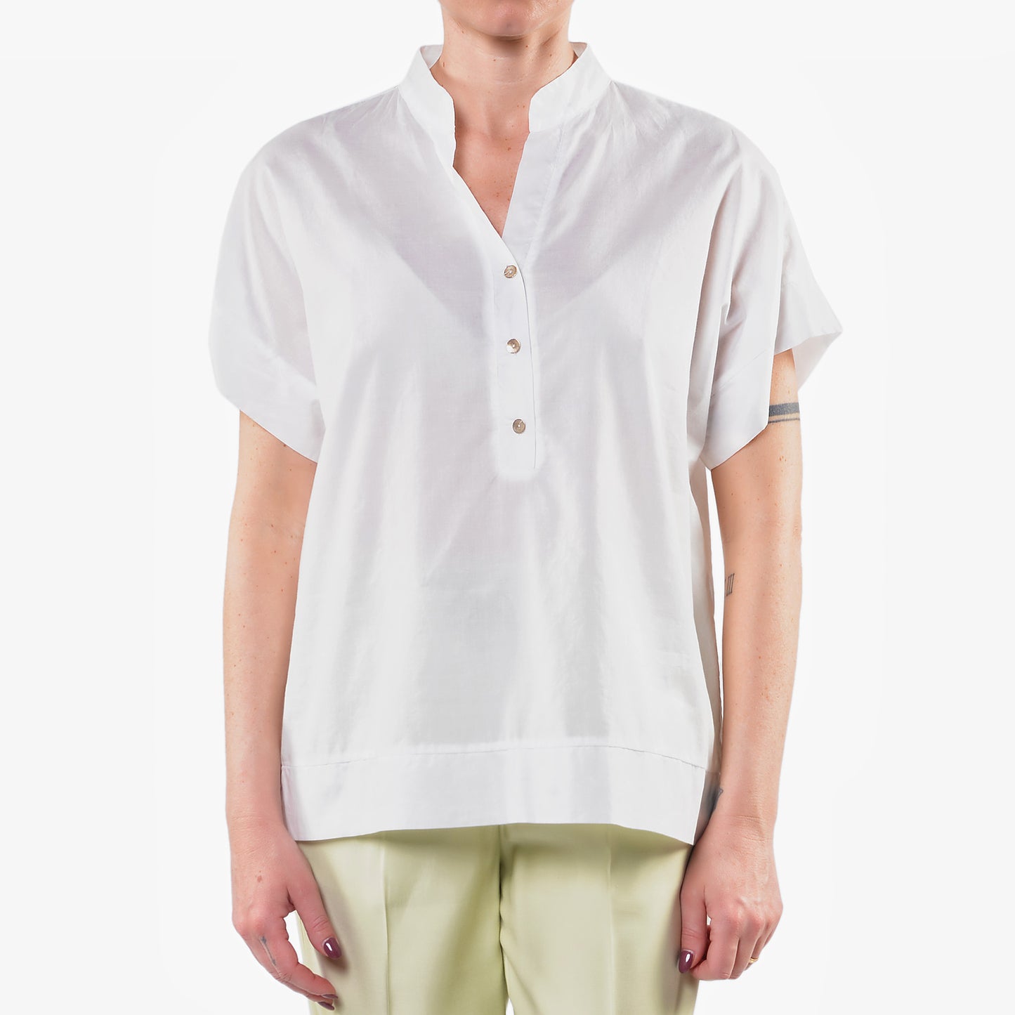 Camicia Coreana Panna in Mussola di Cotone