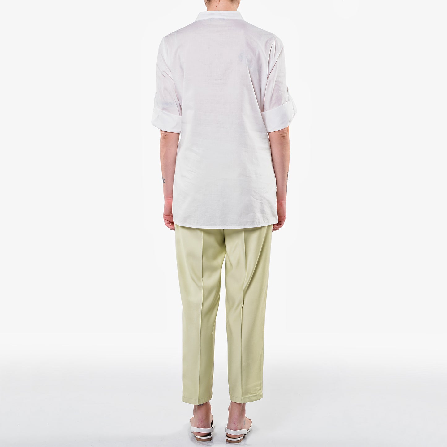Camicia Coreana Panna in Mussola di Cotone con Taschino