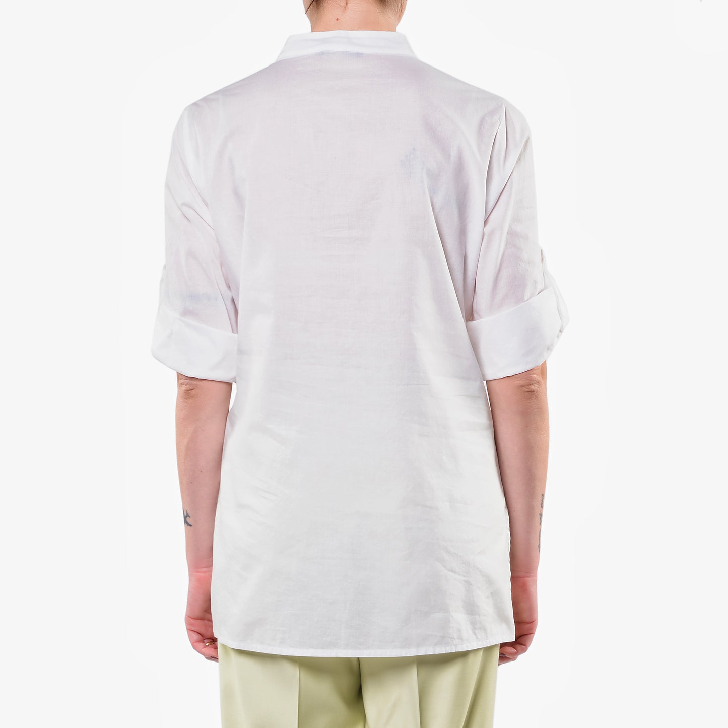 Camicia Coreana Panna in Mussola di Cotone con Taschino