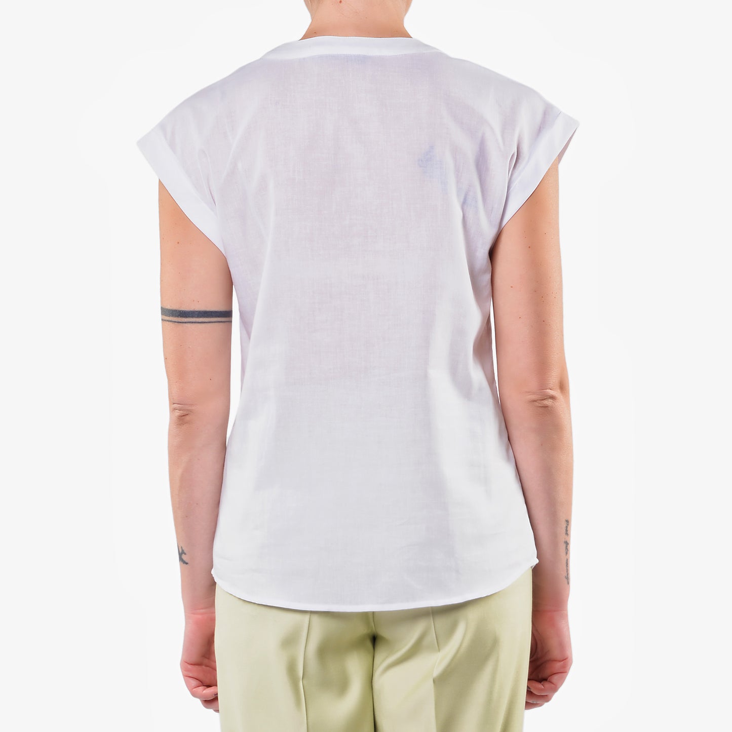 Camicia Coreana in Mussola di Cotone Panna