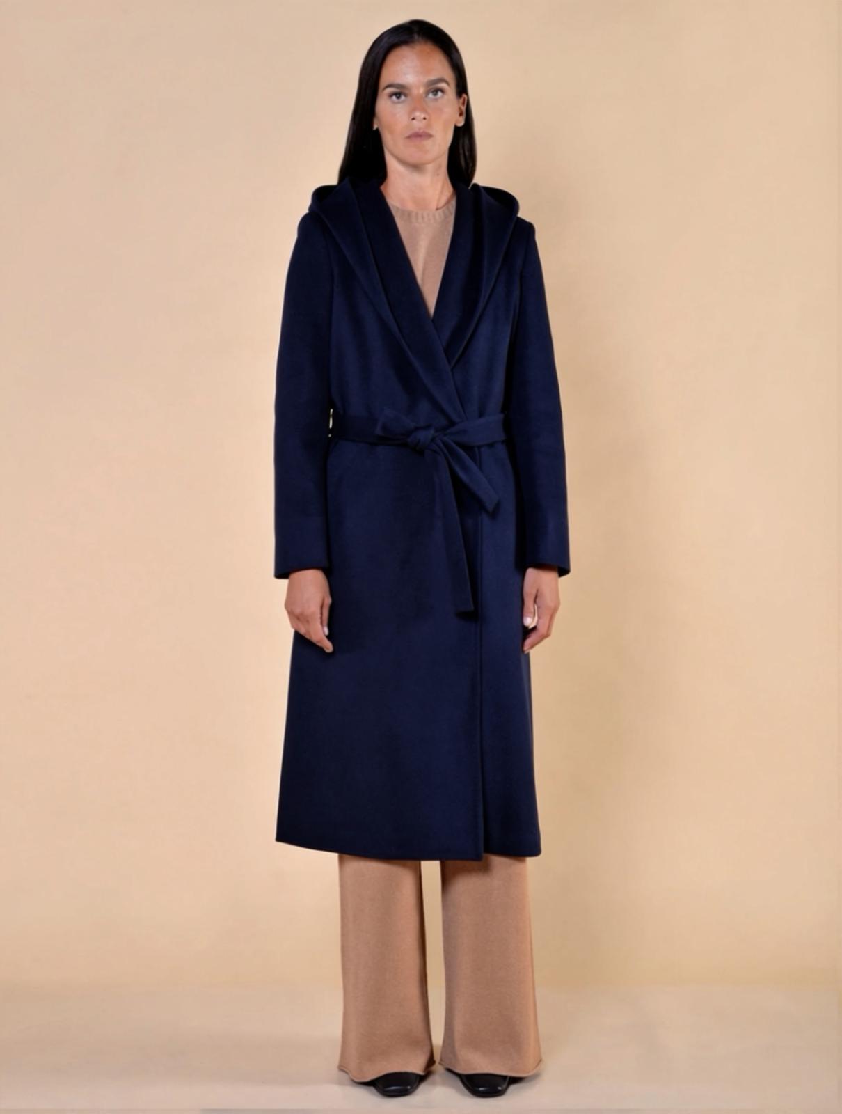 Cappotto Lungo Con Cappuccio Blu