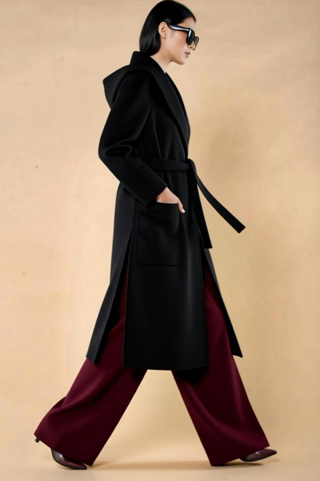 Long Black Hooded Coat