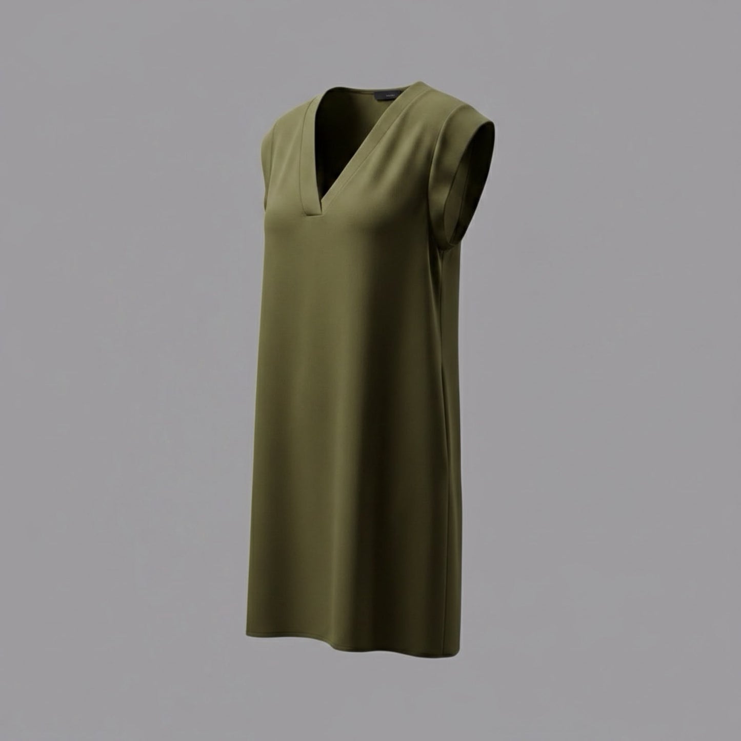 Leinen-Viskose-Kleid mit V-Ausschnitt, Militärgrün