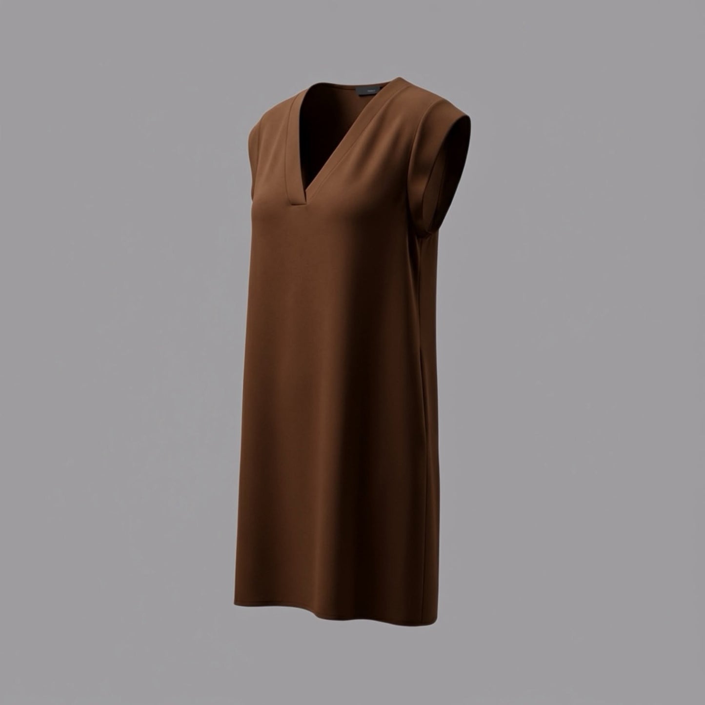 Kleid aus Leinen-Viskose-Mix mit V-Ausschnitt in Schokobraun