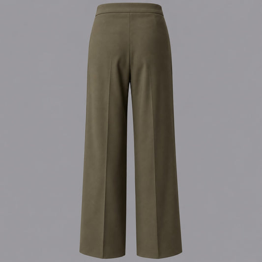 Pantaloni Gamba Larga Con Tasche in Fluido Muschio