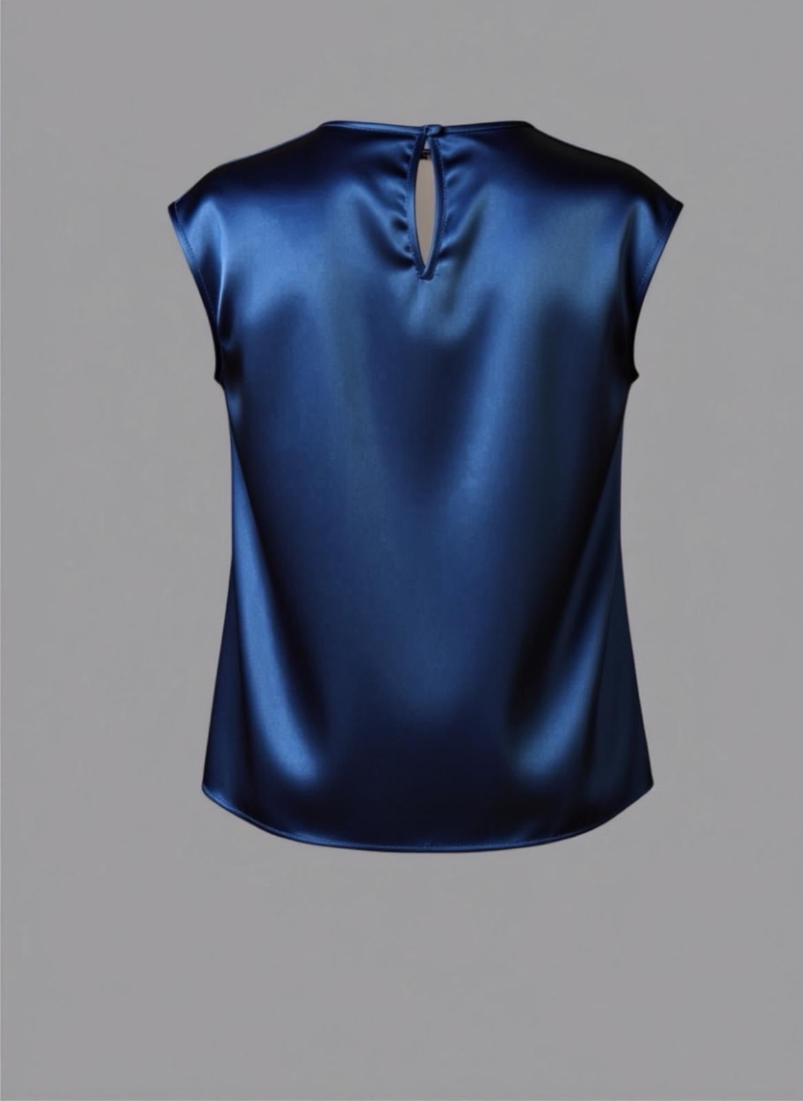 Top in Raso di Viscosa Girocollo Blu
