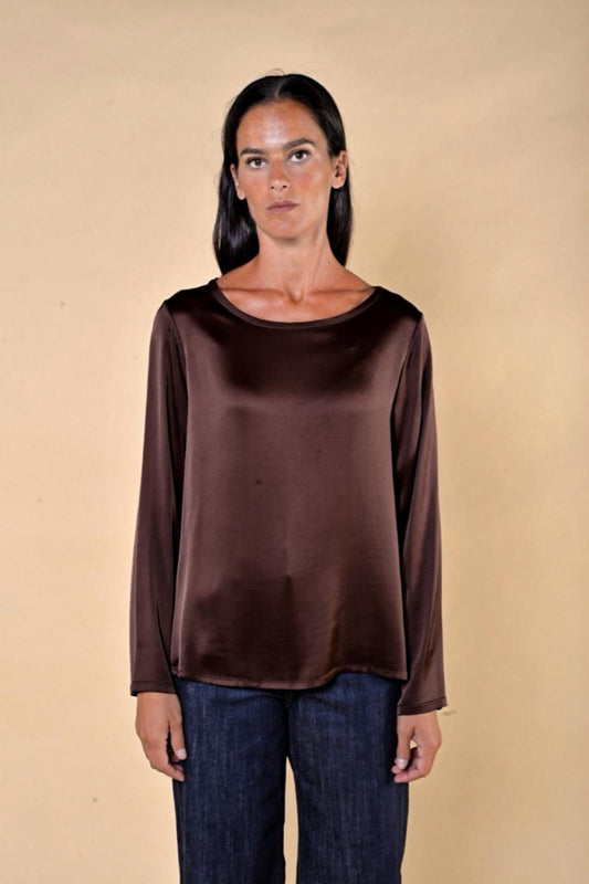 T-shirt Manica Lunga in Raso di Viscosa Elasticizzato Moro