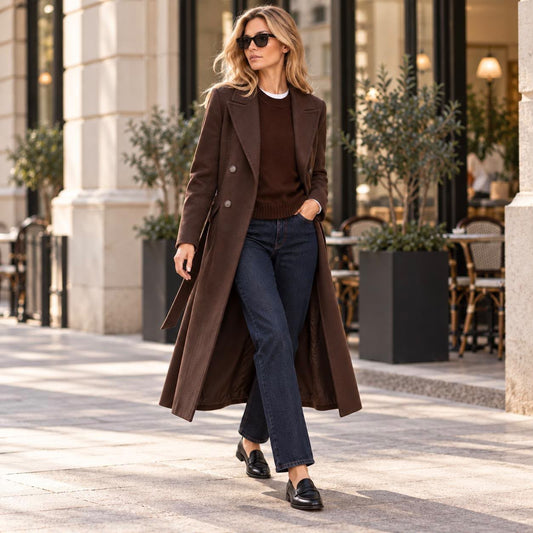 Cappotto Lungo con Cintura Moro