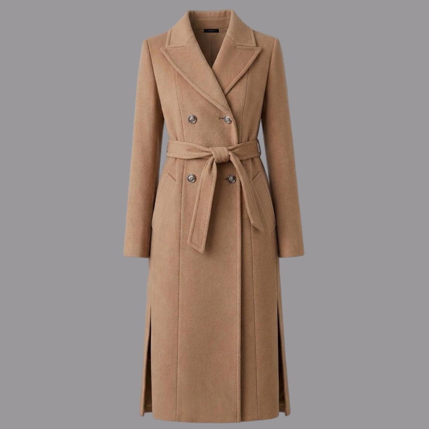 Cappotto Lungo con Cintura Cammello