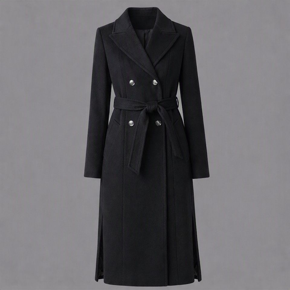Cappotto Lungo con Cintura Nero