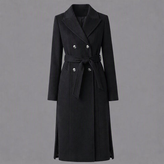 Cappotto Lungo con Cintura Nero