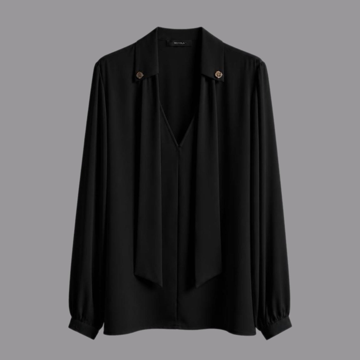 Camicia con Bottoni Gioiello e Sciarpetta Nero