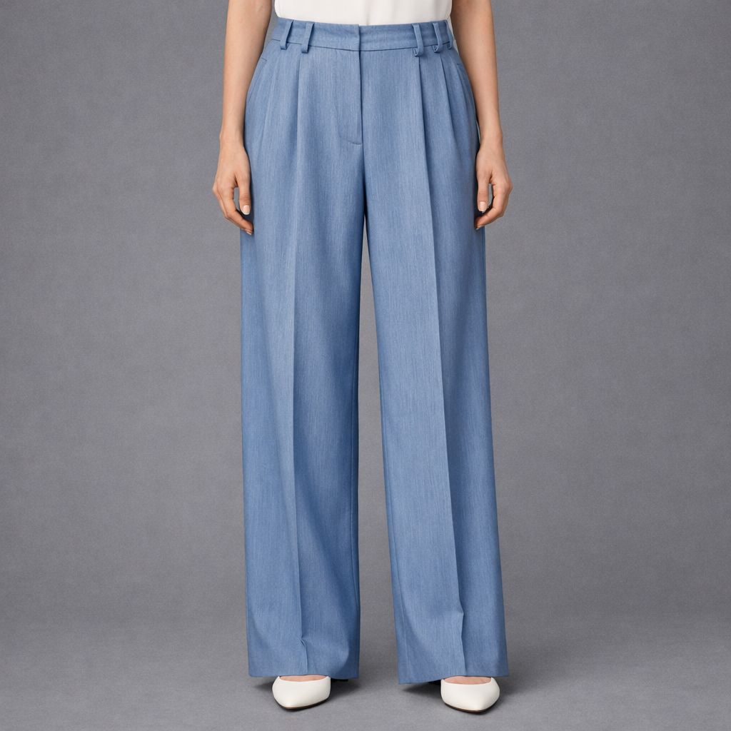 Hose mit Bundfalten, Blau Denim
