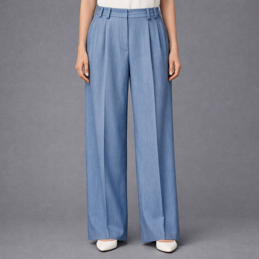 Hose mit Bundfalten, Blau Denim