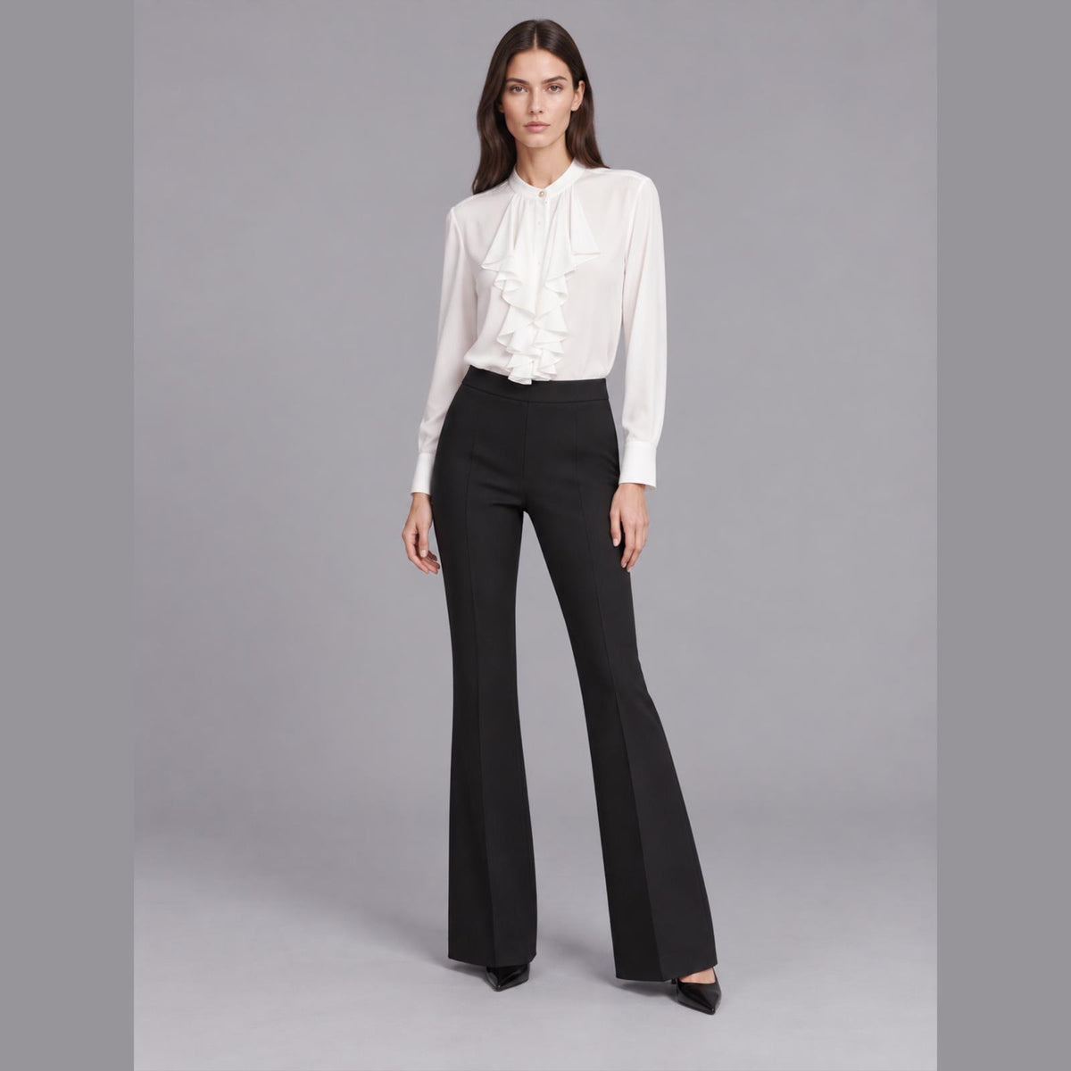 Pantaloni a Zampa in Fluido Nero