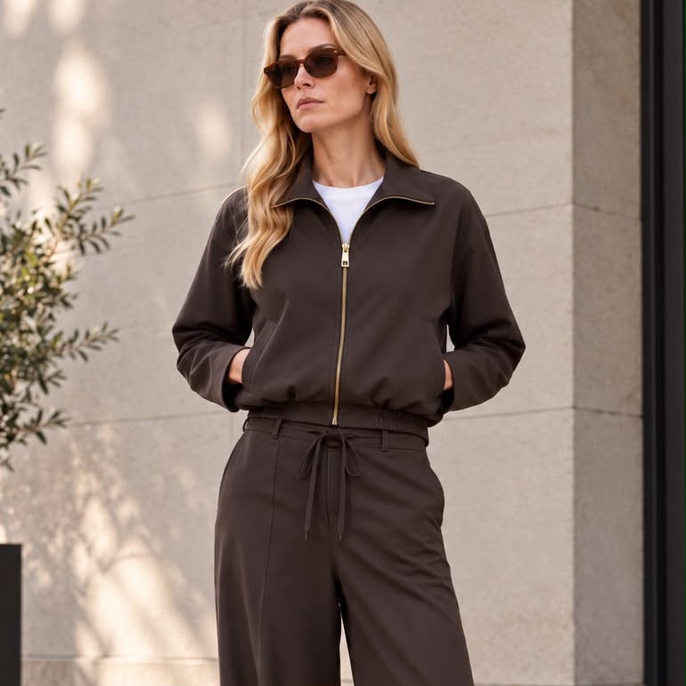 Giacca Corta con Zip Muschio
