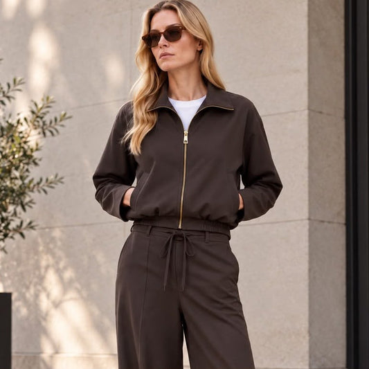 Giacca Corta con Zip Muschio