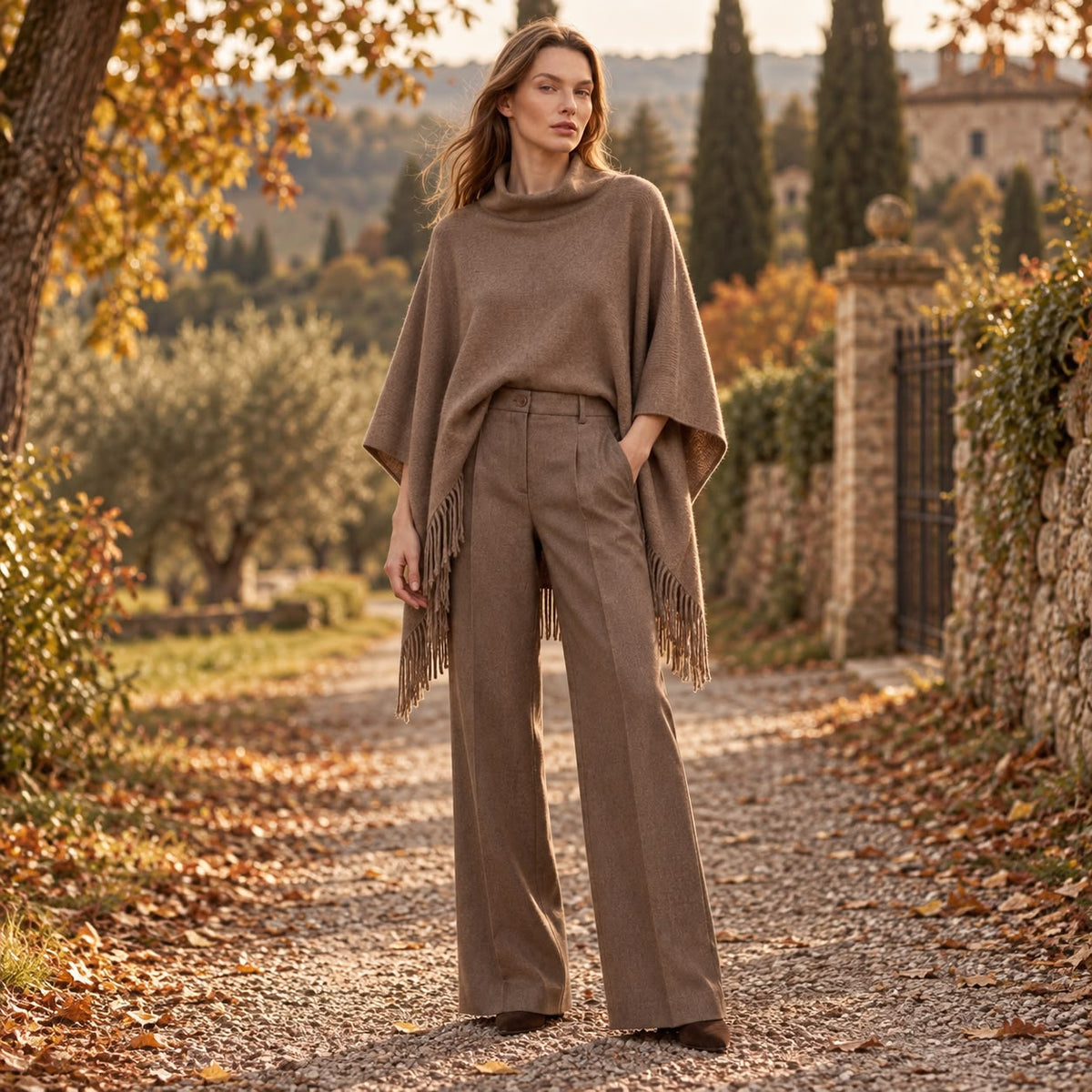 Dunkelbraune Hose mit weitem Bein