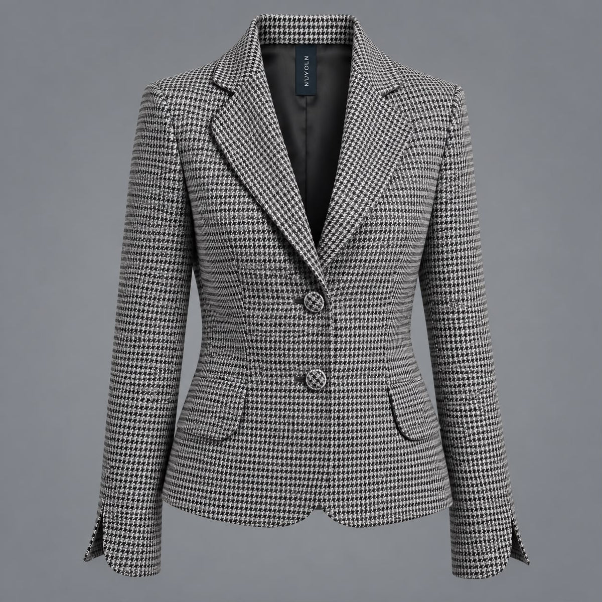 Giacca Collo Stondato Pied De Poule Grigio