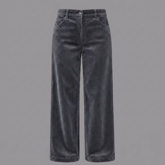 Pantaloni Gamba Larga in Velluto Grigio
