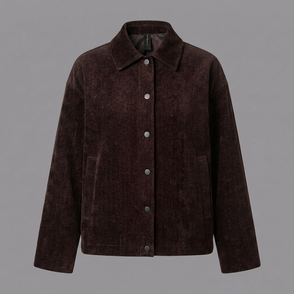Giacca con Automatici in Velluto Denim Moro