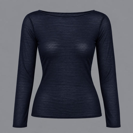Maglia Scollo a Barca Misto Cachemire Blu