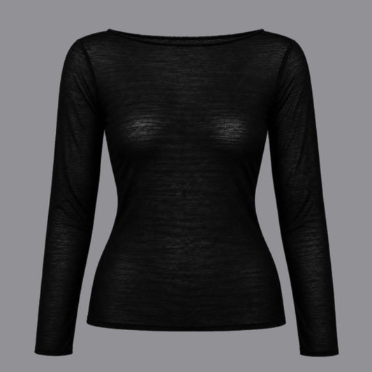 Maglia Scollo a Barca Misto Cachemire Nero